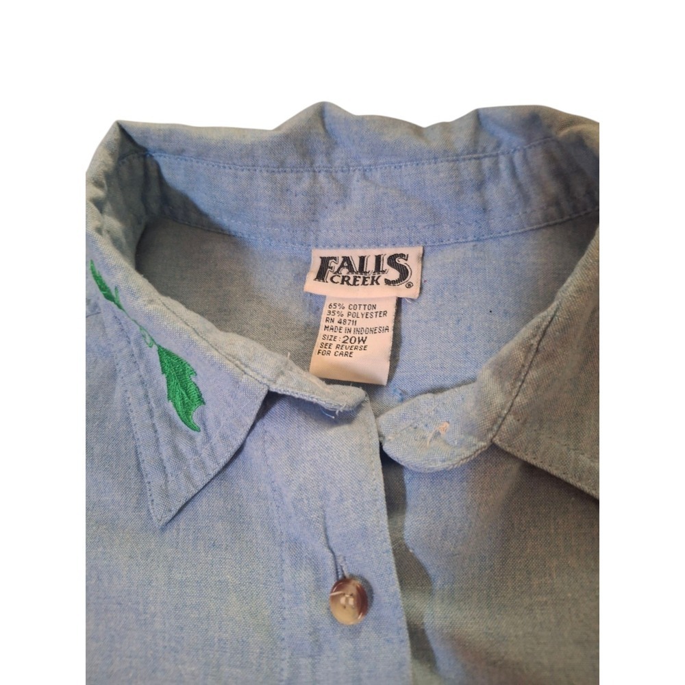 Vintage 90s Halloween Pumpkins Stitched Chambray Button Shirt Womens 20W - Picture 3 of 4